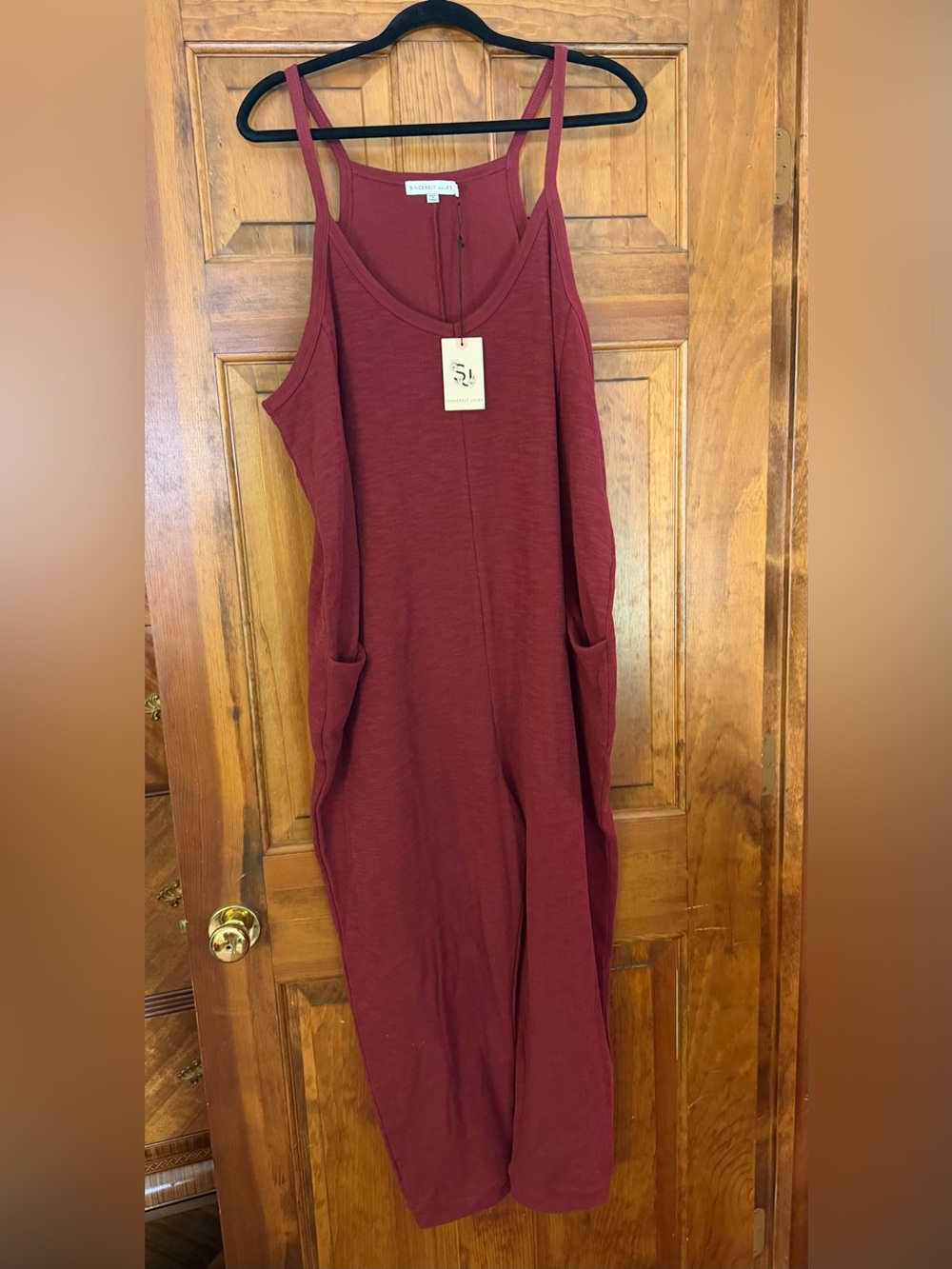 Sincerely Jules Women XL Burgundy Sleeveless Wide Leg Jumpsuit Pockets NWT